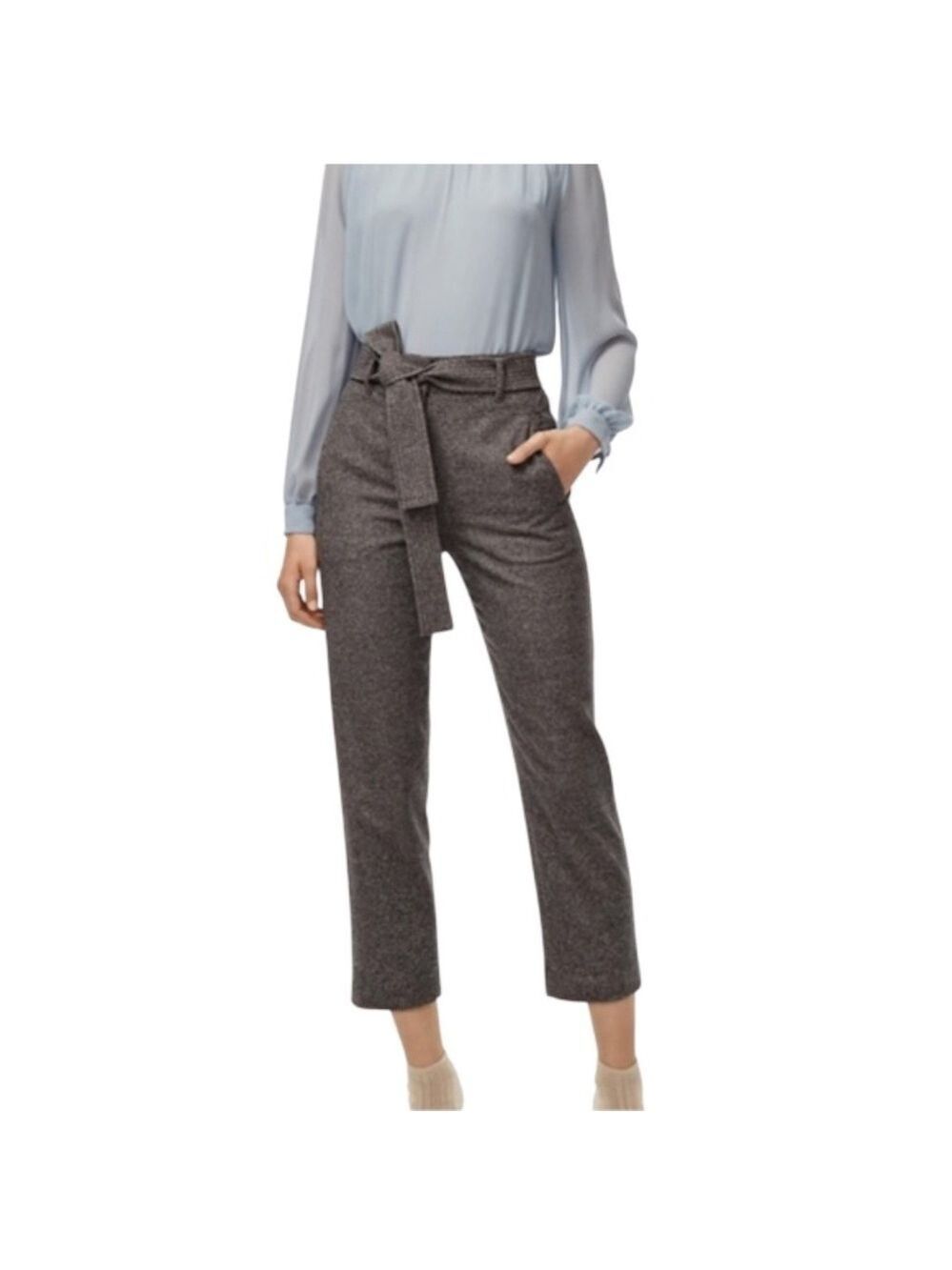 Aritzia Wilfred Jallade wool cashmere blend black grey tweed belted pants 2